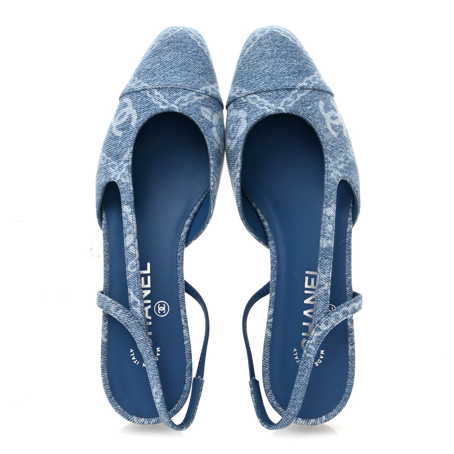 Chanel Denim Cap Toe CC Slingback Flats 38.5 Light Blue Multicolor 2 of 10
