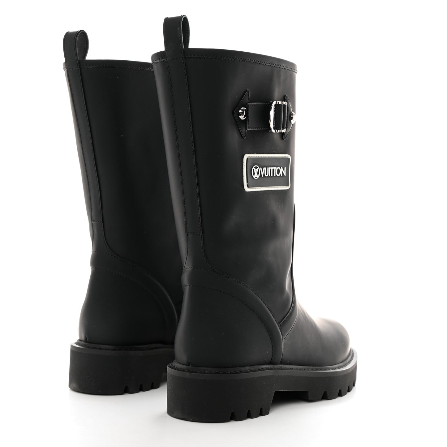 Rubber Calfskin Territory Flat Boots 36 Black