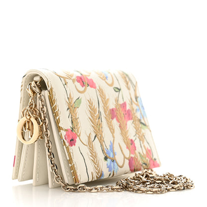 Christian Dior Calfskin Hibiscus Printed Gusseted Card Holder Chain Beige Multicolor 2 of 8