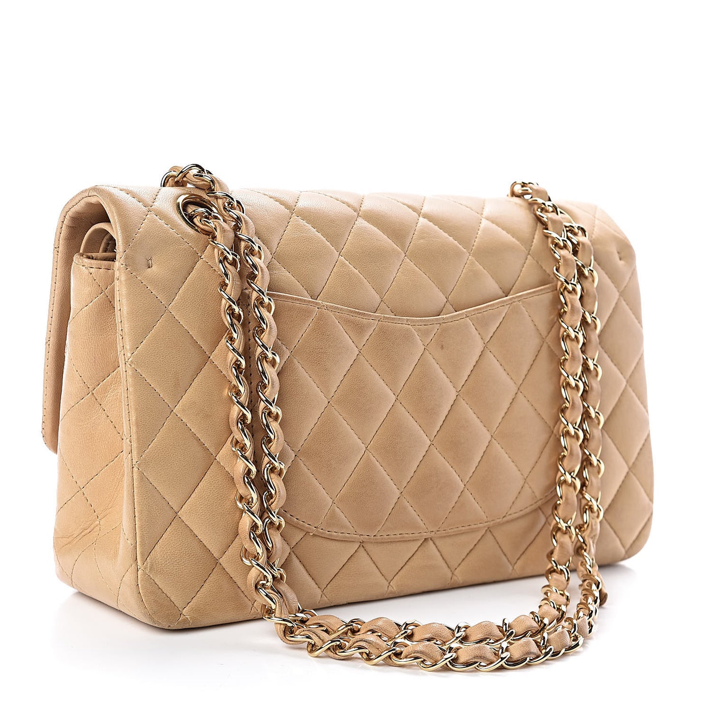 Lambskin Quilted Medium Double Flap Beige