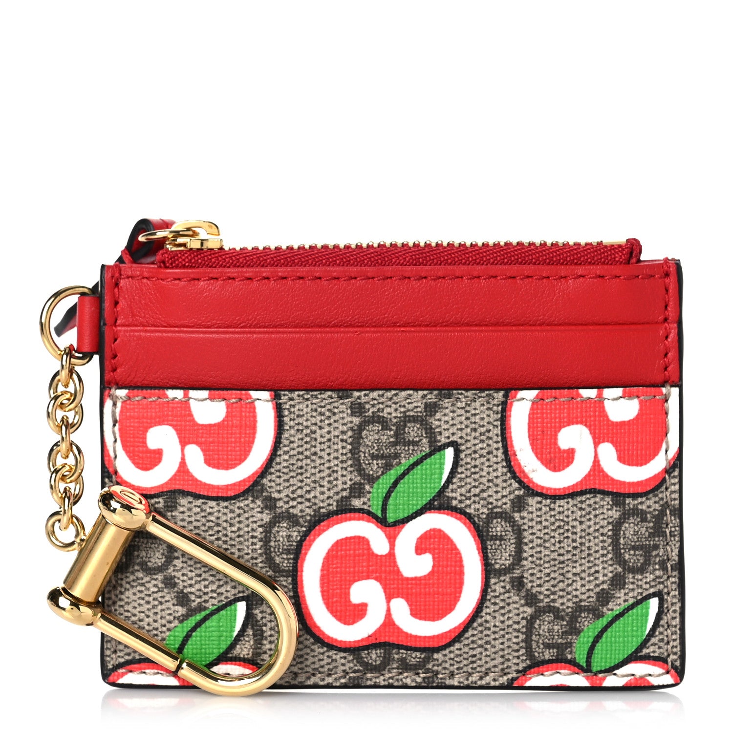 Gucci GG Supreme Monogram Apple Key Coin Case Card Holder Beige Multicolor Lobster Red 1 of 9