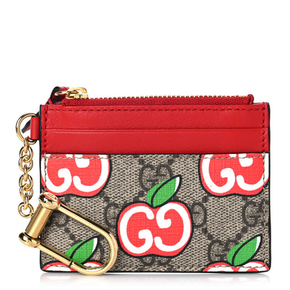 Gucci GG Supreme Monogram Apple Key Coin Case Card Holder Beige Multicolor Lobster Red 1 of 9