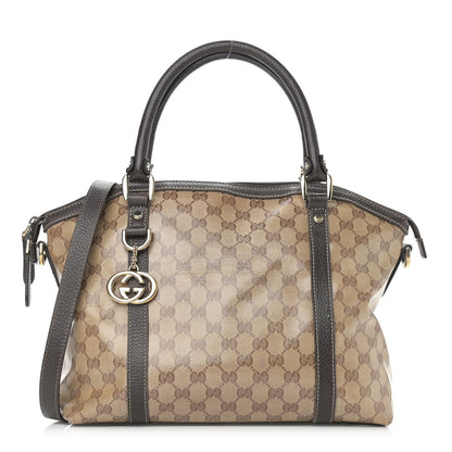 Gucci Crystal Monogram Medium GG Charm Dome Satchel Dark Brown 1 of 13
