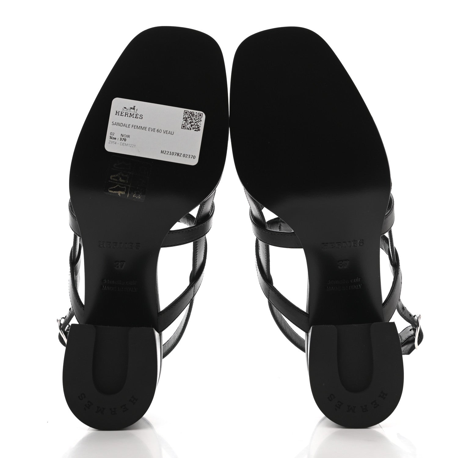 Hermes Calfskin Eve 60 Sandals 37 Black 10 of 18