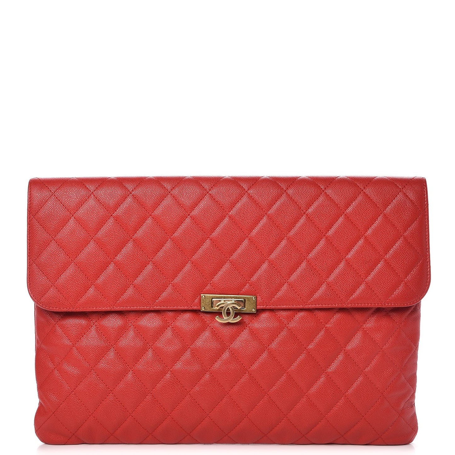 Caviar Quilted Large Golden Class Pouch Red