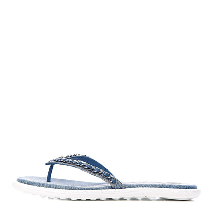 Chanel Denim CC Chain Thong Sandals 37 Blue 1 of 10