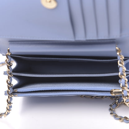 Chanel Lambskin Quilted Mini Wallet On Chain WOC Light Blue 5 of 11