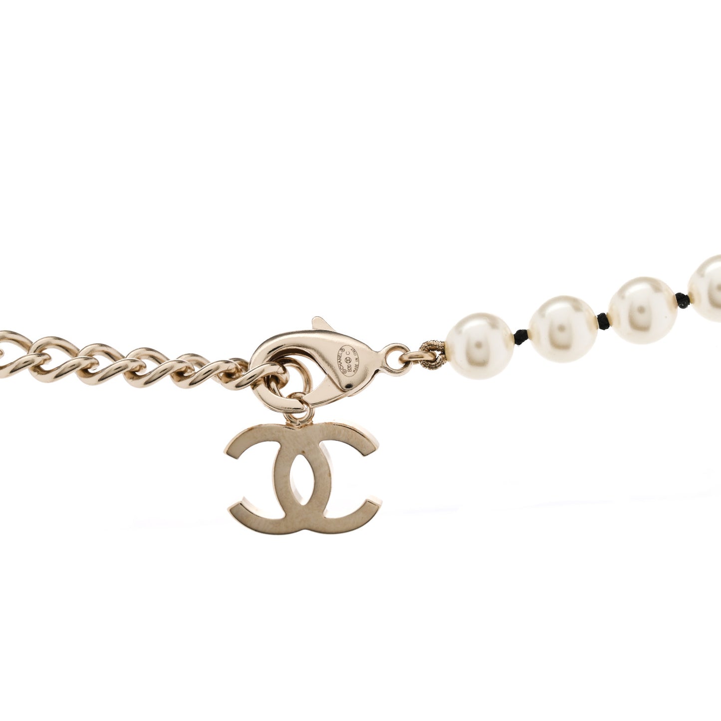Pearl Lambskin Crystal CC Vintage Allure Necklace Gold Black