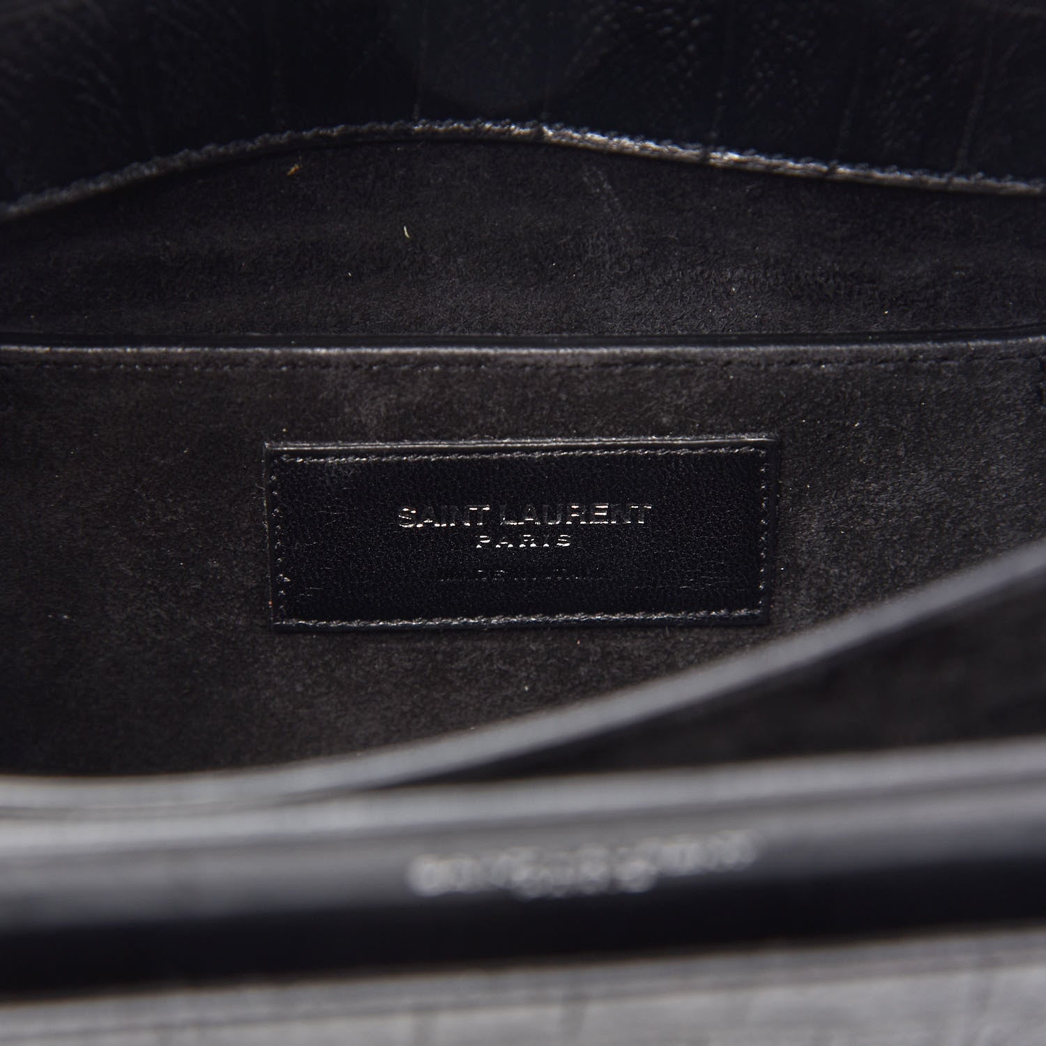 Saint Laurent Calfskin Crocodile Embossed Medium High School Satchel Black 8 of 9