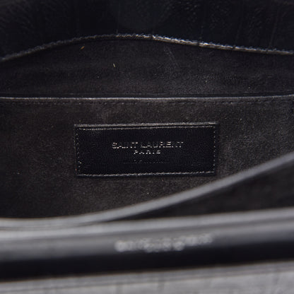 Saint Laurent Calfskin Crocodile Embossed Medium High School Satchel Black 8 of 9