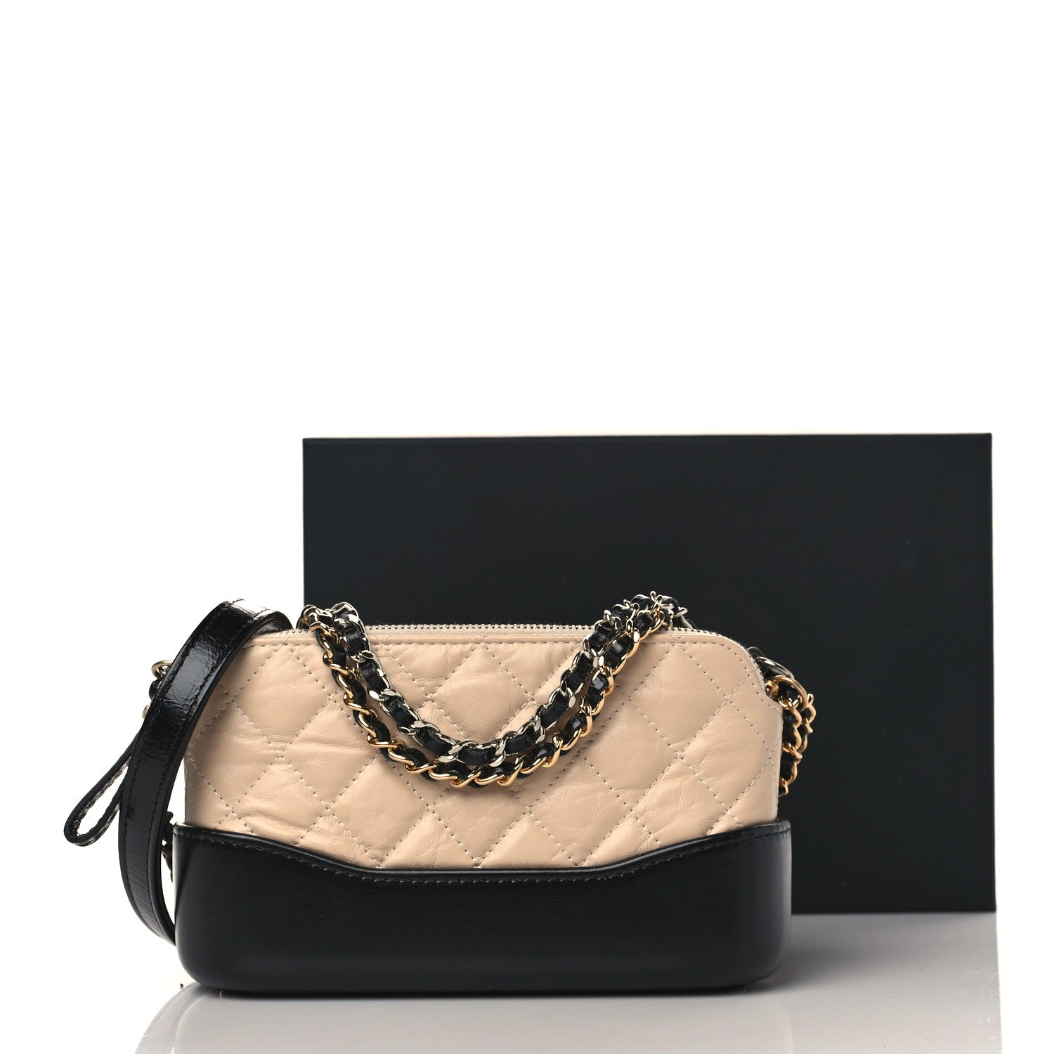 Chanel Aged Calfskin Quilted Small Gabrielle Clutch With Chain Beige Black 11 of 11