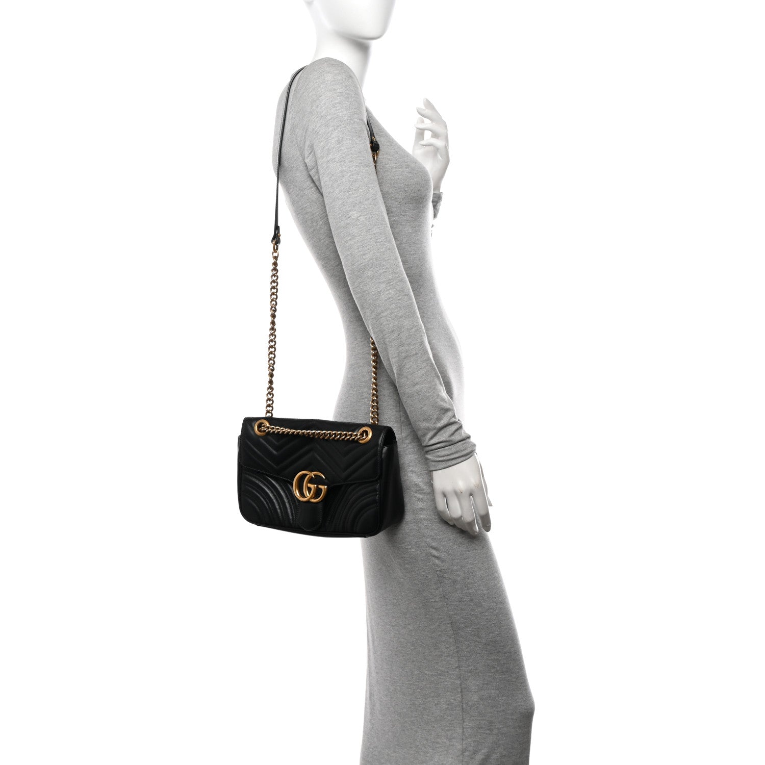 Gucci Calfskin Matelasse Small GG Marmont Shoulder Bag Black 2 of 10