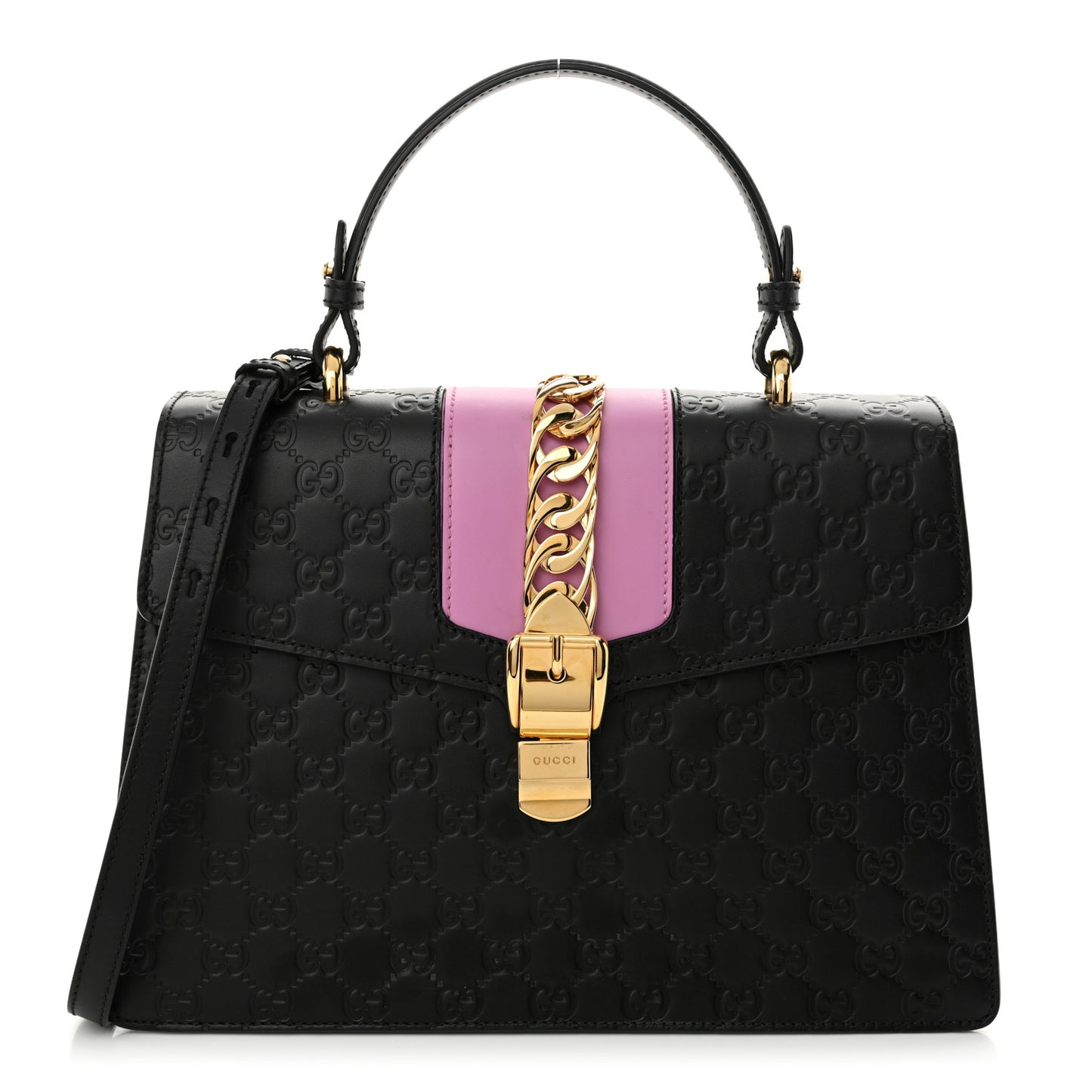 Guccissima Medium Sylvie Top Handle Bag Black Pink