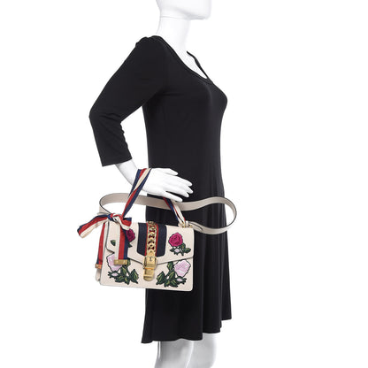 Gucci Calfskin Embroidered Small Sylvie Shoulder Bag White 2 of 14