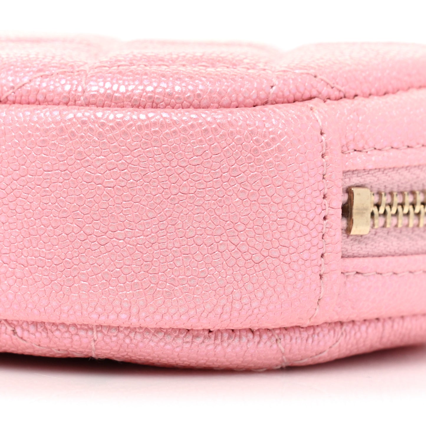 Iridescent Caviar Quilted Zip Around Classic Coin Purse Rose Pink
