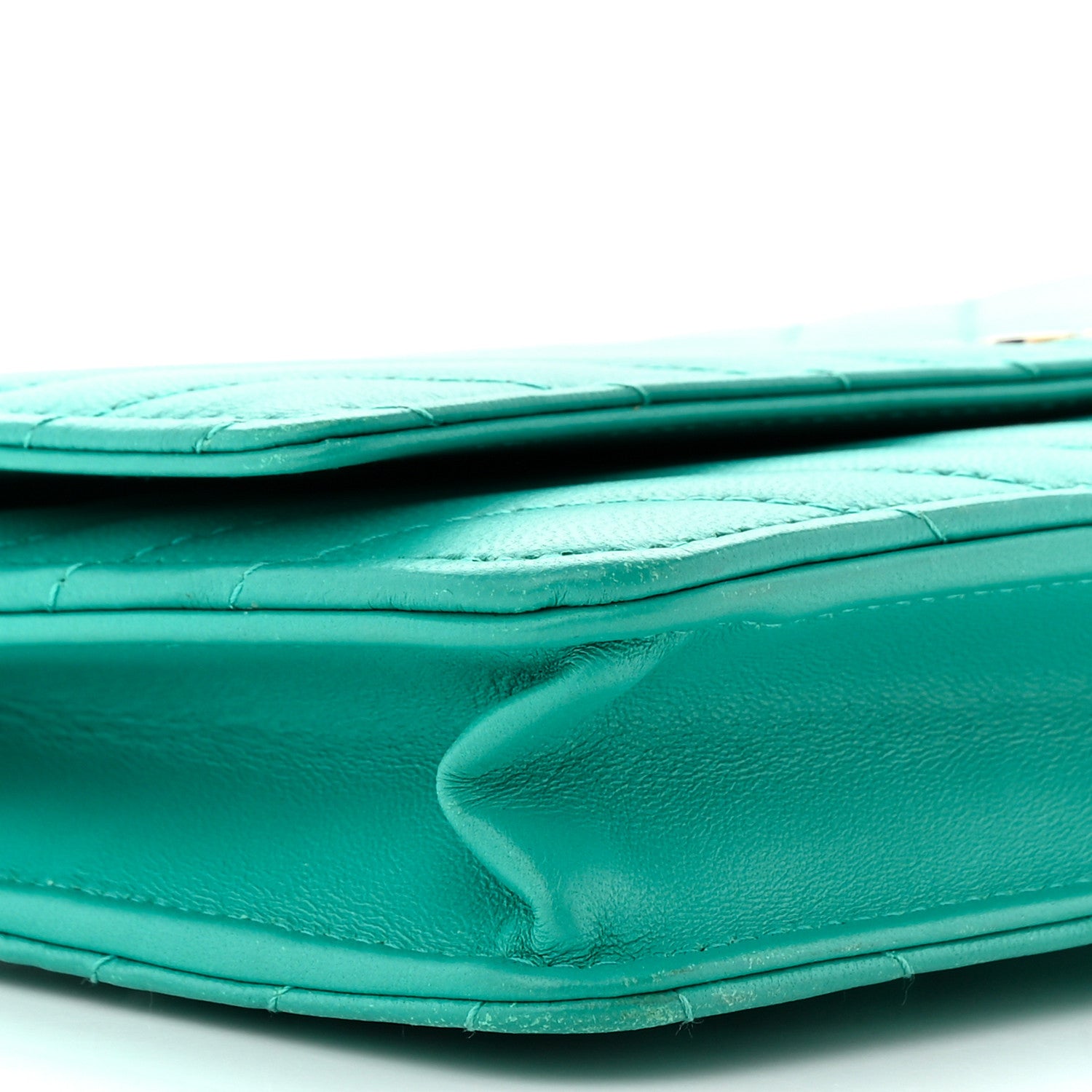 Chanel Lambskin Chevron Quilted Wallet On Chain WOC Turquoise 9 of 10