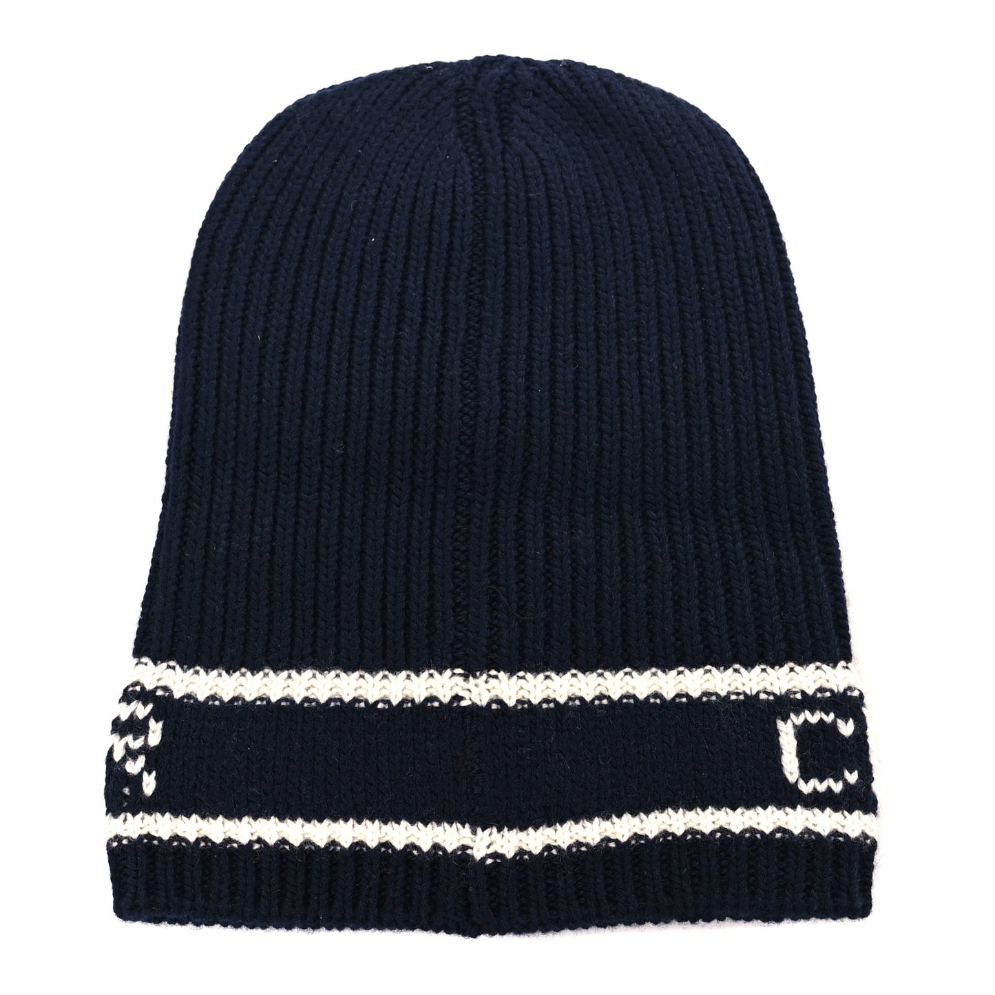 Cashmere Wool D-White Beanie Navy Blue White