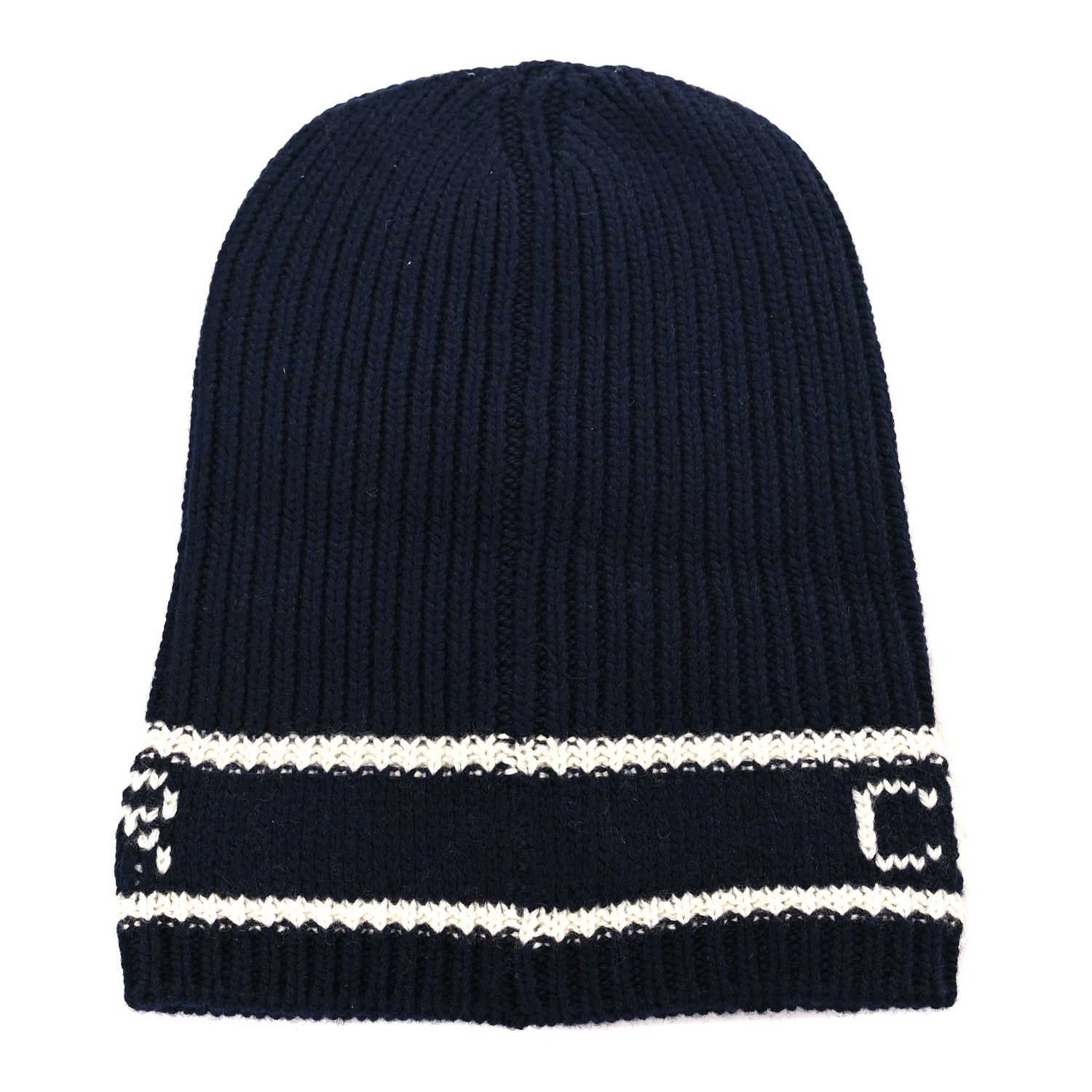 Christian Dior Cashmere Wool D-White Beanie Navy Blue White 2 of 3