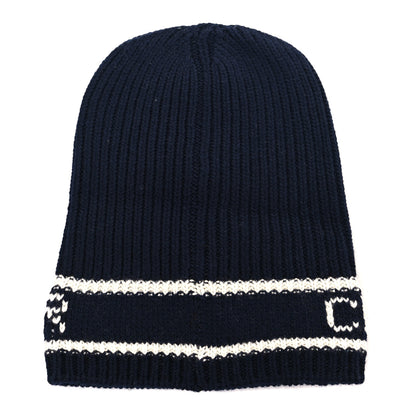 Christian Dior Cashmere Wool D-White Beanie Navy Blue White 2 of 3