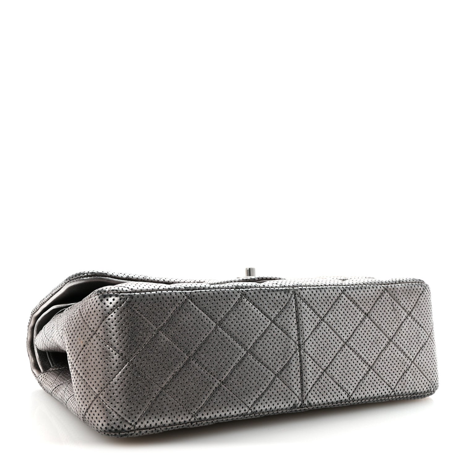 Chanel Metallic Perforated Lambskin Quilted Jumbo Double Flap  Dark Silver 4 of 10