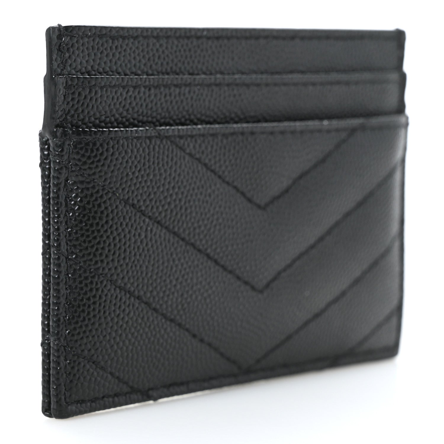 Saint Laurent Grain De Poudre Matelasse Chevron Monogram Credit Card Case Black 3 of 9