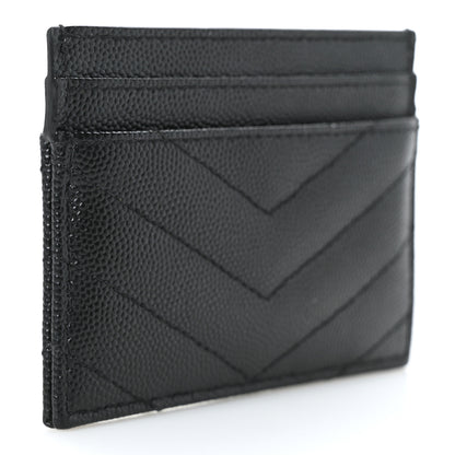 Saint Laurent Grain De Poudre Matelasse Chevron Monogram Credit Card Case Black 3 of 9