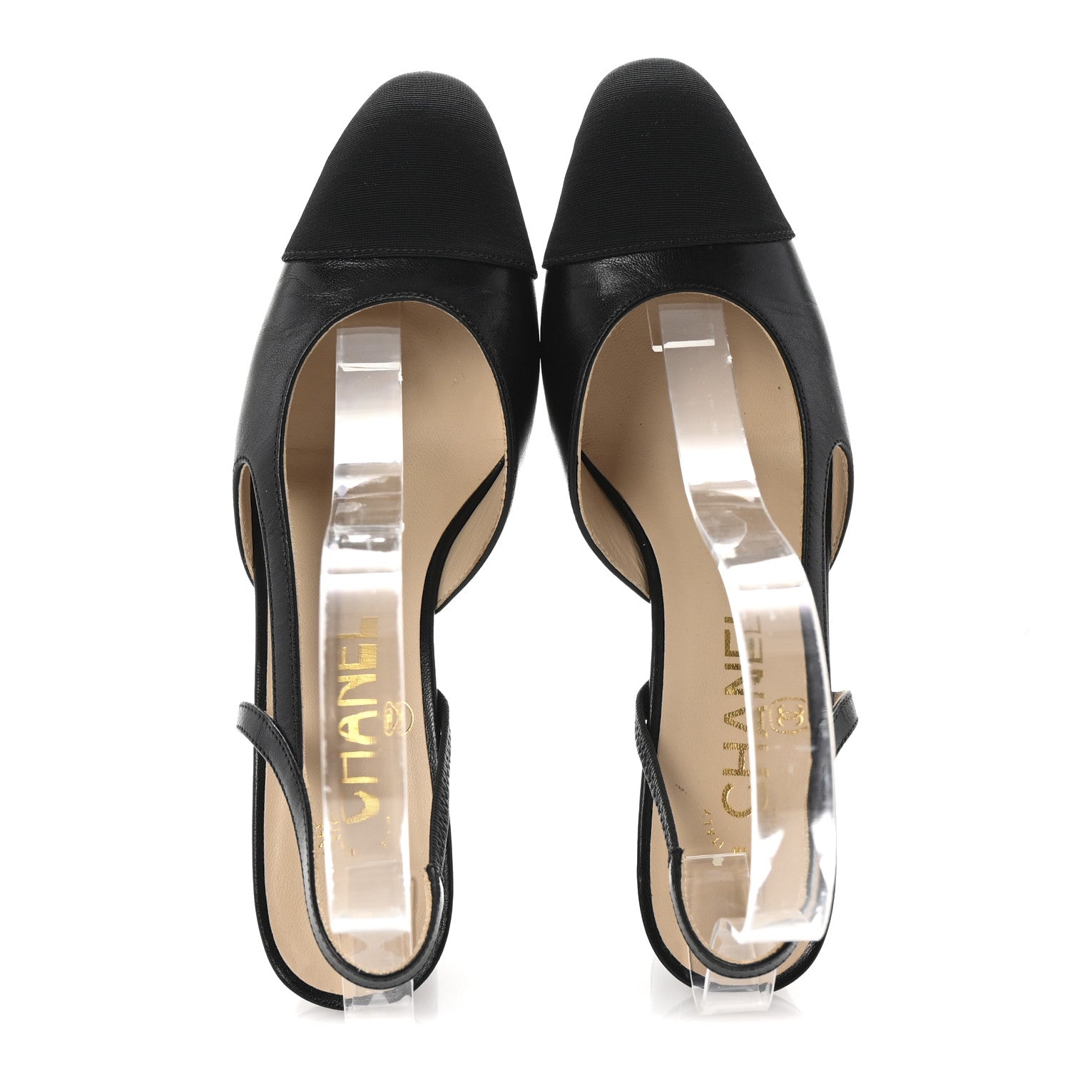 Chanel Goatskin Grosgrain Cap Toe CC Slingback Pumps 35.5 Black 2 of 10