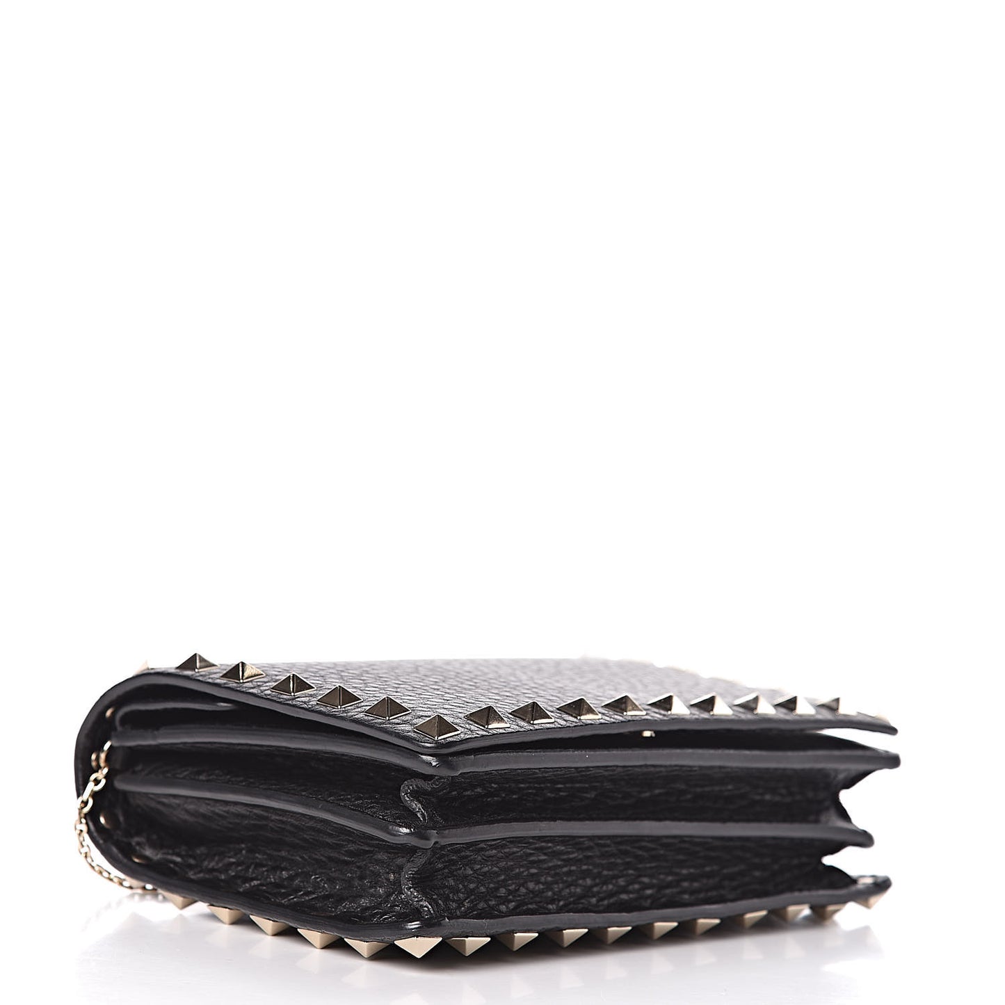 Pebbled Calfskin Rockstud Wallet on Chain Black