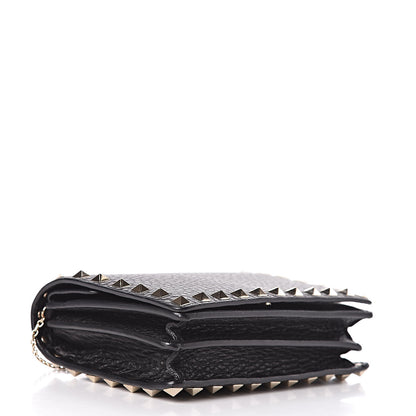 Valentino Garavani Pebbled Calfskin Rockstud Wallet on Chain Black 4 of 10