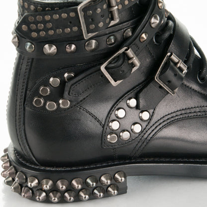 Saint Laurent Smooth Calfskin Studded Ankle Ranger Boots 34.5 Black 9 of 10