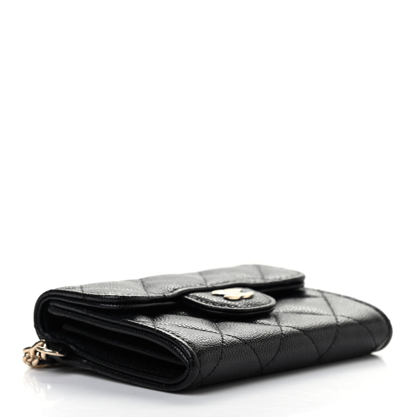 Caviar Quilted Flap Card Holder Chain Wristlet Black