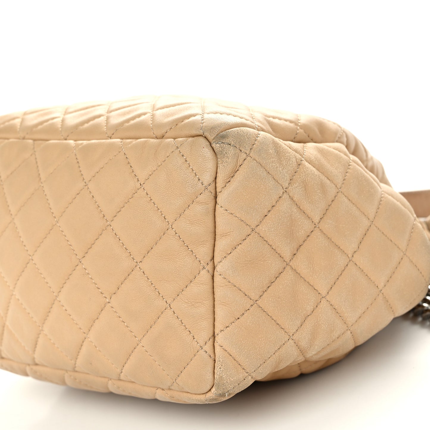 Lambskin Quilted Small CC Chain Bucket Drawstring Bag Light Beige