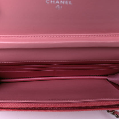Chanel Lambskin Camellia Embossed Wallet On Chain WOC Pink 4 of 6