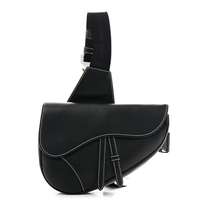 Christian Dior Grained Calfskin Mens Saddle Bag Black 1 of 10