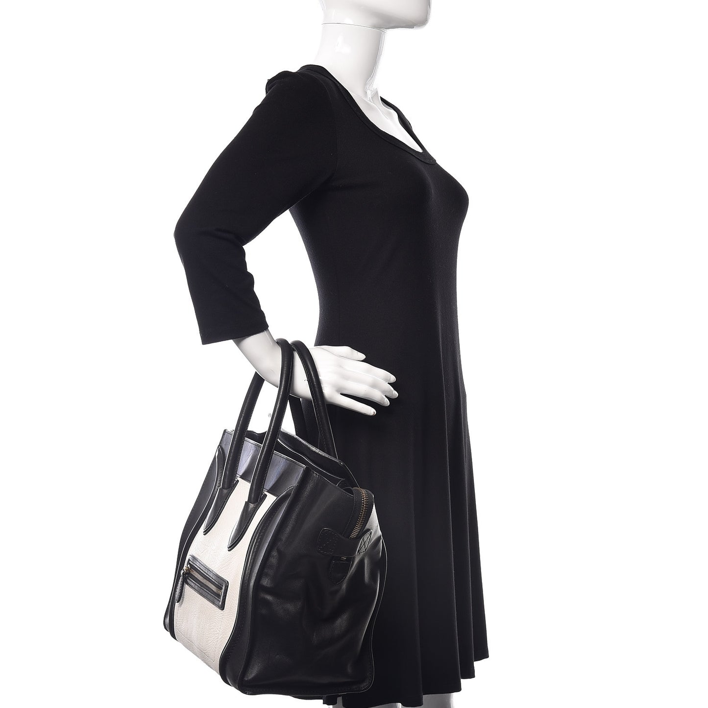 Smooth Calfskin Shrunken Lambskin Mini Bi-Color Luggage Black White
