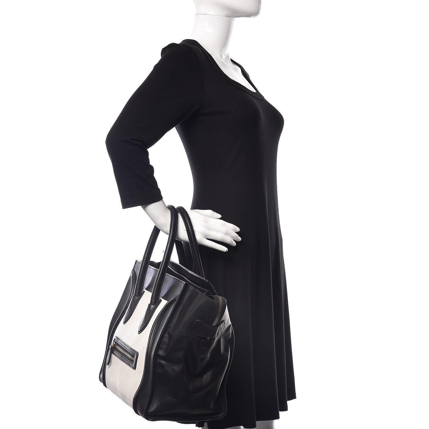 Celine Smooth Calfskin Shrunken Lambskin Mini Bi-Color Luggage Black White 2 of 31