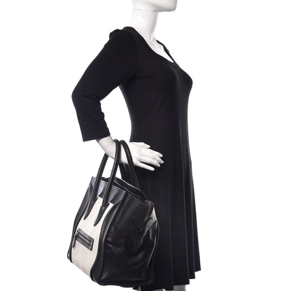 Celine Smooth Calfskin Shrunken Lambskin Mini Bi-Color Luggage Black White 2 of 31