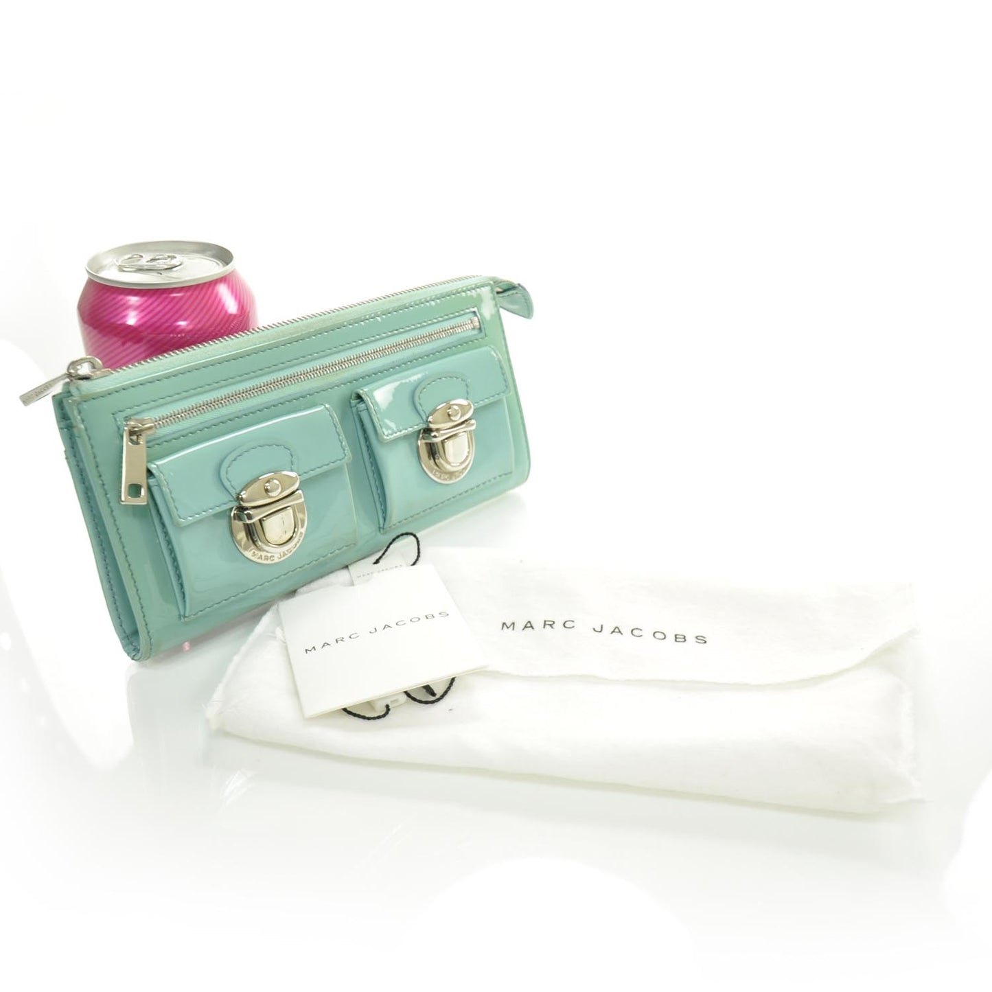 Patent Calfskin Zip Clutch Wallet Bright Blue