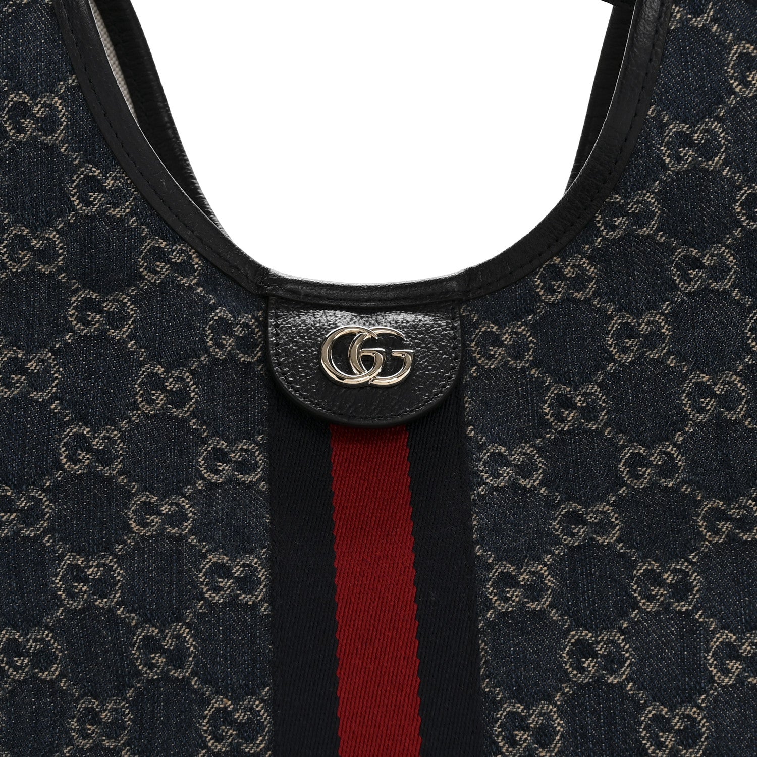 Gucci Denim GG Monogram Web Small Giglio Tote Blue White 8 of 10