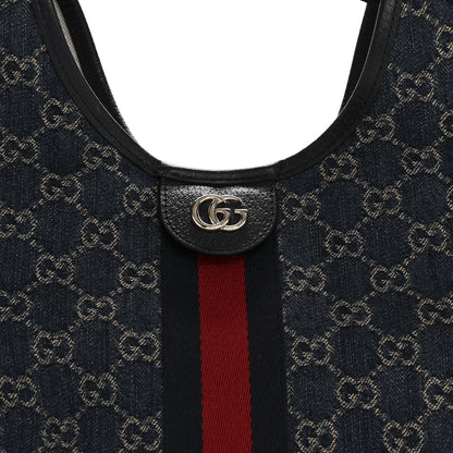 Gucci Denim GG Monogram Web Small Giglio Tote Blue White 8 of 10
