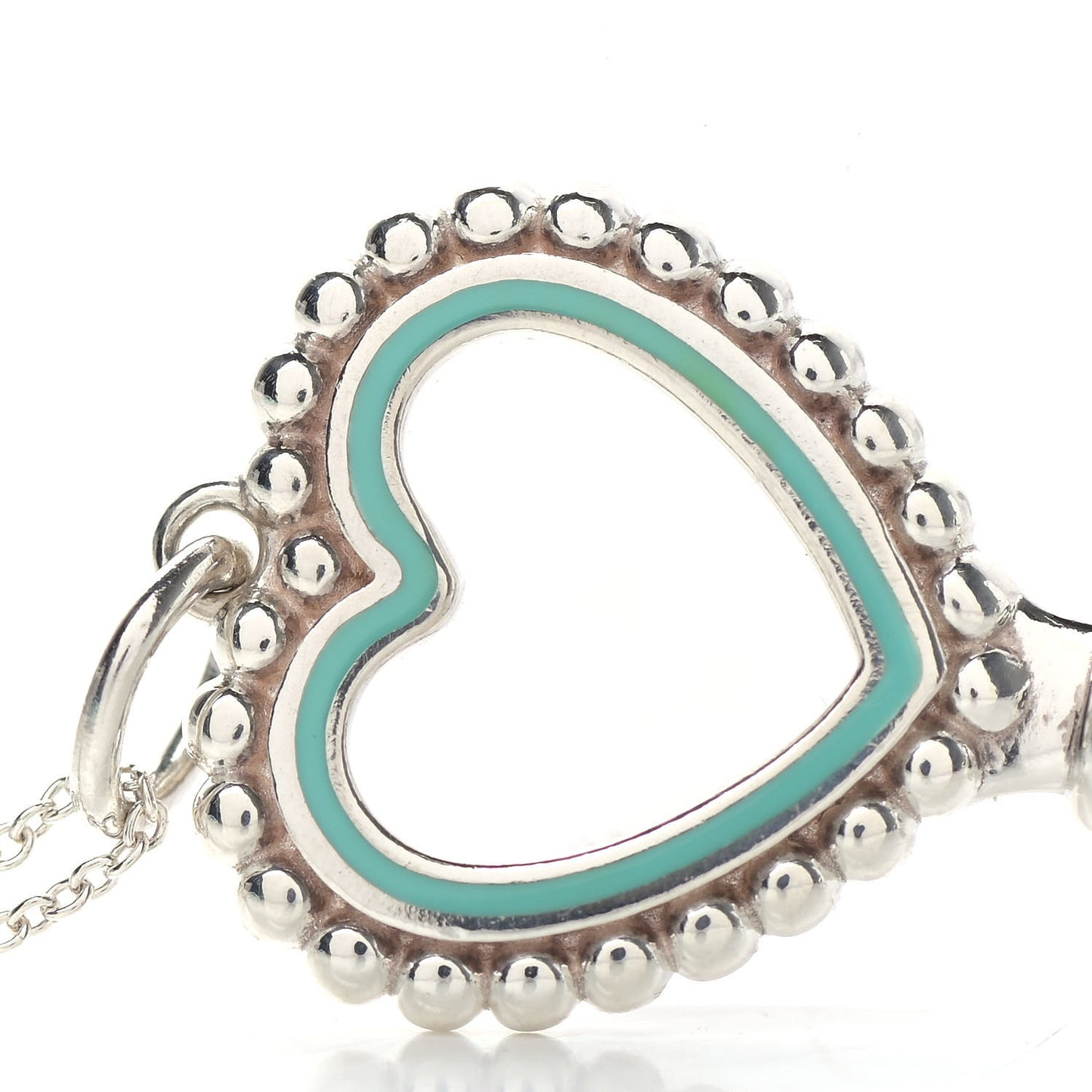 Sterling Silver Enamel Beaded Heart Key Pendant Necklace Blue