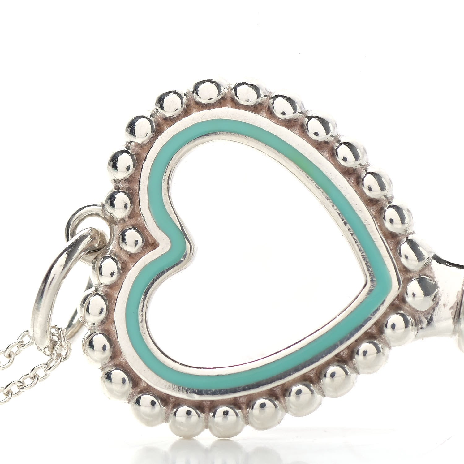 Tiffany Sterling Silver Enamel Beaded Heart Key Pendant Necklace Blue 7 of 7