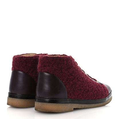 Chanel Tweed Calfskin Patent CC Lace Up Short Boots 39 Burgundy 5 of 16