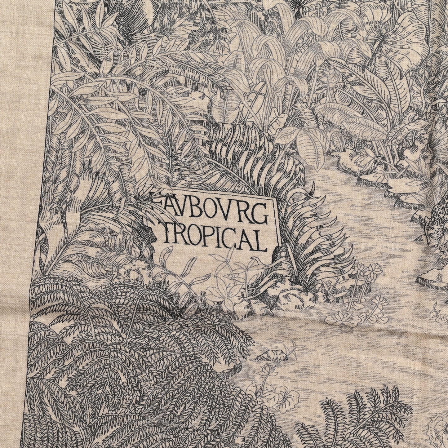 Cashmere Silk Faubourg Tropical Shawl 140 Naturel Gris Anthracite