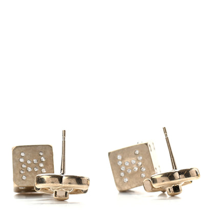 Chanel Crystal CC Turnlock Dice Drop Earrings Gold 3 of 4