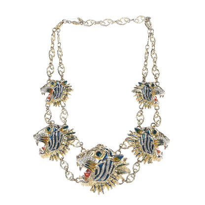 Gucci Metal Crystal Enamel Rajah Chain Necklace Gold Blue 2 of 5