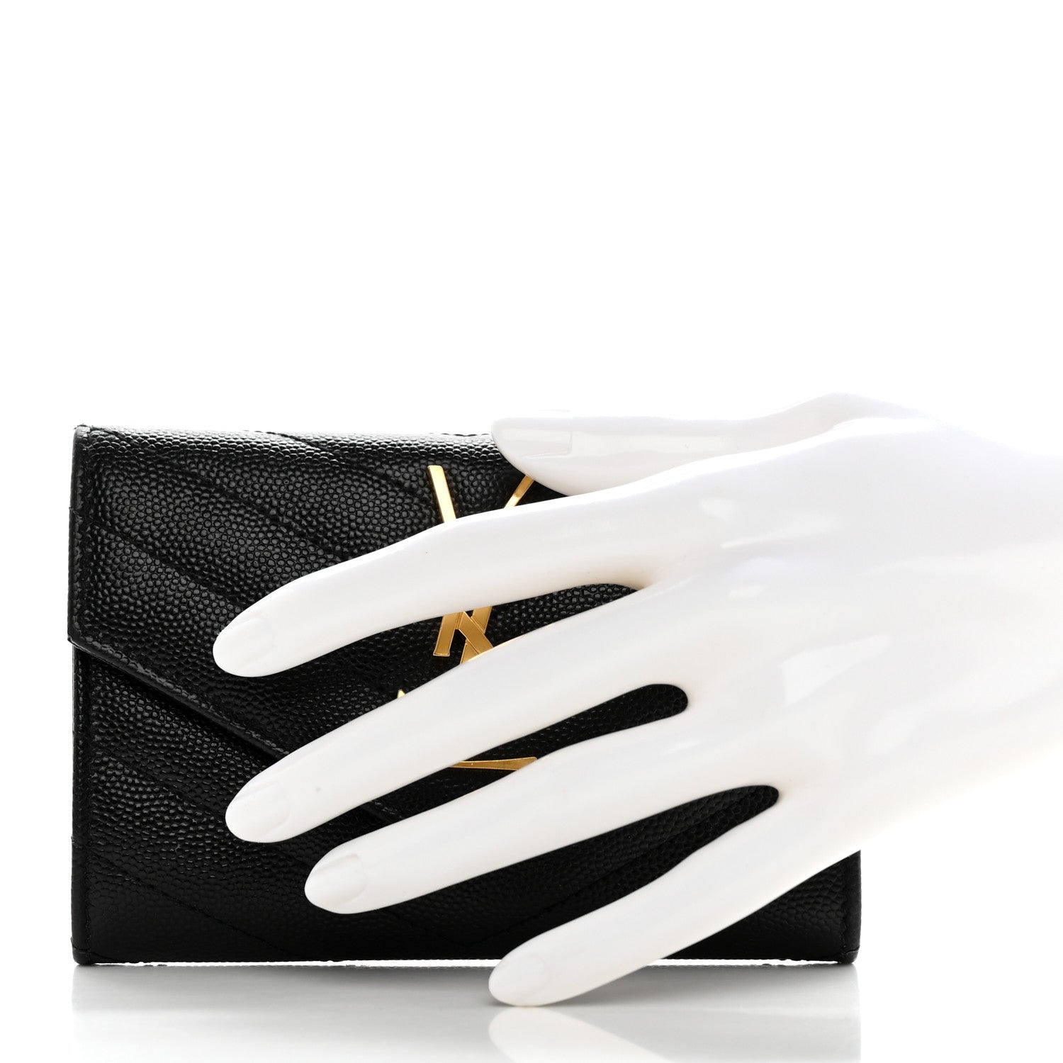 Saint Laurent Grain De Poudre Matelasse Chevron Small Monogram Envelope Wallet Black 2 of 10