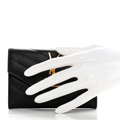 Saint Laurent Grain De Poudre Matelasse Chevron Small Monogram Envelope Wallet Black 2 of 10