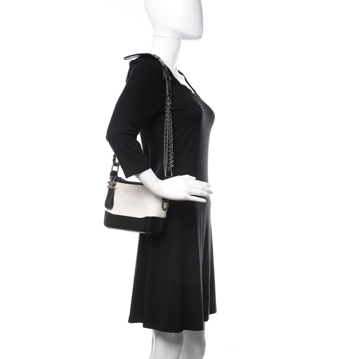 Aged Calfskin Quilted Small Gabrielle Hobo Black White