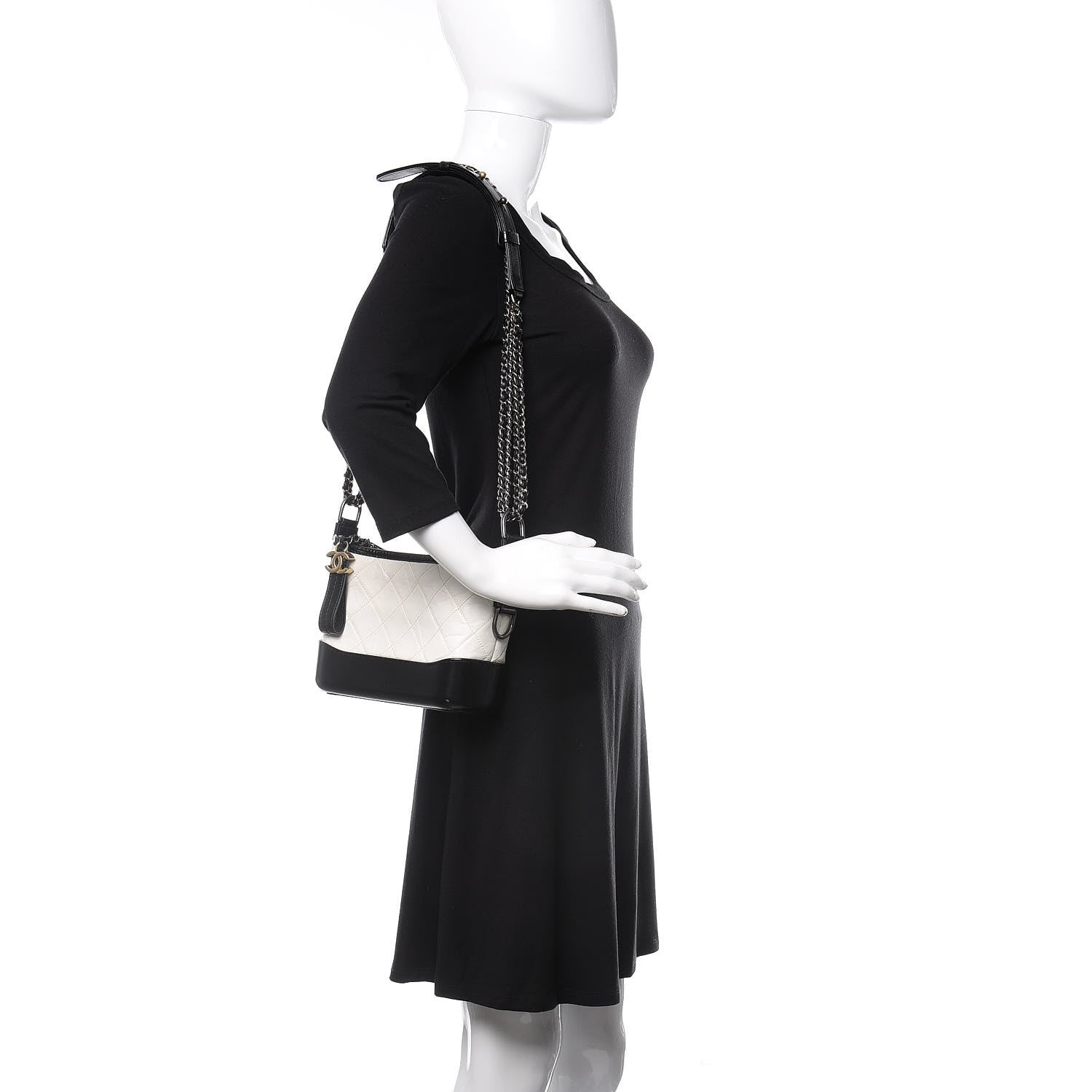 Chanel Aged Calfskin Quilted Small Gabrielle Hobo Black White 2 of 11